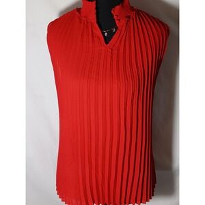 Nanette Nanette Lepore Blouse Womens Small Red Pleated Mock Neck Sleeveless